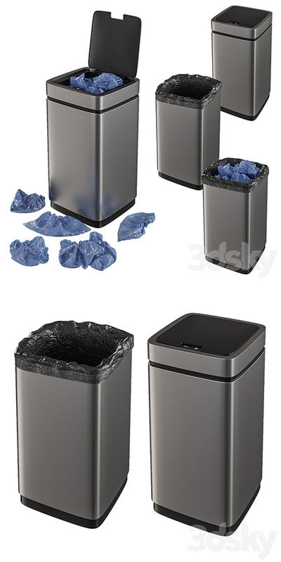 Set of trash cans with contents